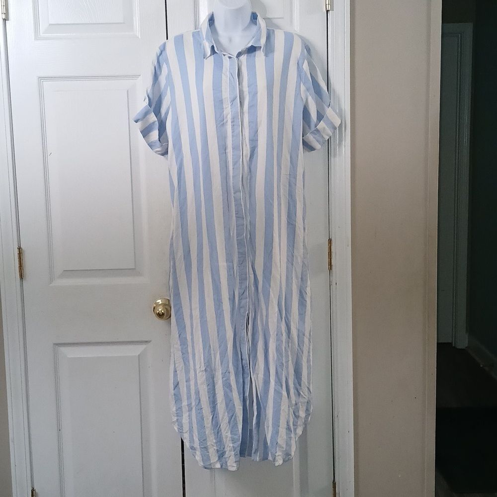 Ann Taylor weekend Linen Blend midi pocket dress Oversized Sz 14 EUC